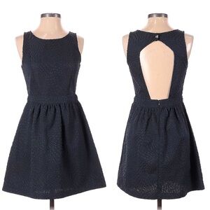 Anthropologie Dark Blue A-Line Poof open Back Dress | SIZE S